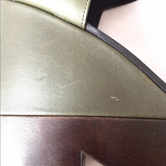 COPY - Celine Two Tone Leather Platform Ankle Strap Wedge Sandals Olive Green 39 - Picture 7 of 12